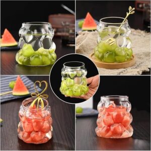 Home casa galleria 1 pc creative grape shape drinking glasses with bamboo lids and glass straw, 12 oz drinking reusable aesthetic cups for water, iced coffee, tea, juice, milk, beverage, beer, etc