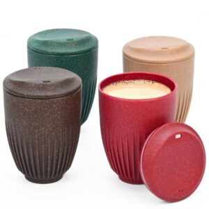 Home casa galleria earth friendly retro coffee mug with lid | tea cup set of 4 | 350 ml | made with rice husk | microwave safe mugs for gifting | multi dark